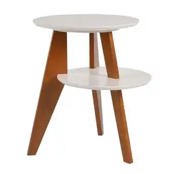 Pão de Açúcar Mesa lateral tampo duplo gravity branca e mel oferta