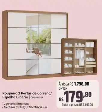 Deltasul Roupeiro 2 Portas de Correr c/ Espelho Ciberio | Cód: 41784 oferta