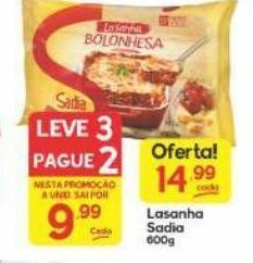 Supermercados Princesa Lasanha sadia 600g oferta