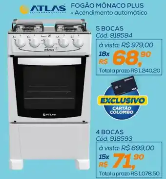 ATLAS FOGÃO MÔNACO PLUS 5 BOCAS