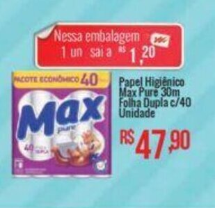 Papel Higiênico Max Pure 30m Folha Dupla c/40 Unidade
