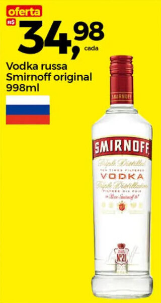 Frangolândia Vodka russa Smirnoff original 998ml oferta