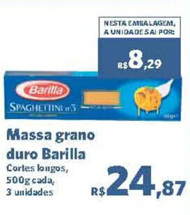 Sam's Club Massa grano duro Barilla Cortes longos, 500g cada oferta
