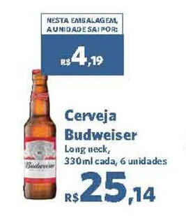 Sam's Club Cerveja Budweiser Long neck, 330ml cada, 6 unidades oferta