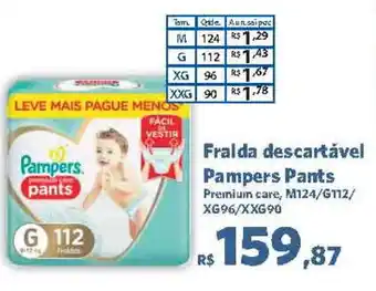 Sam's Club Fralda descartável Pampers Pants Premium care, M124/G112/ XG96/XXG90 oferta