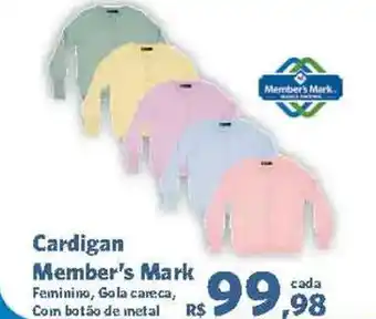 Sam's Club Cardigan Member's Mark Feminino, Gola careca, oferta