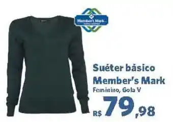 Sam's Club Suéter básico Member's Mark Feminino, Gola V oferta