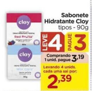 Sabonete Hidratante Cloy tipos- 90g