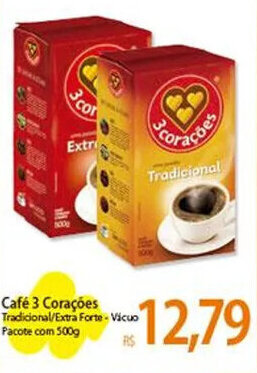 Atacadão Café 3 Corações Tradicional/Extra Forte - Vácuo Pacote com 500g oferta
