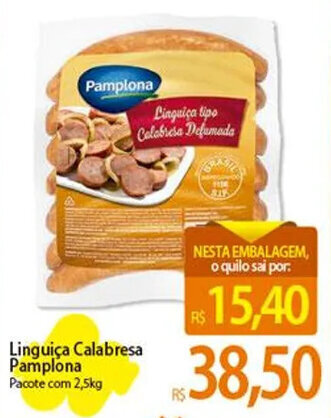 Atacadão Linguiça Calabresa Pamplona Pacote com 2,5kg oferta