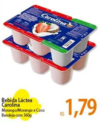 Atacadão Bebida Láctea Carolina Morango/Morango e Coco Bandeja com 360g oferta