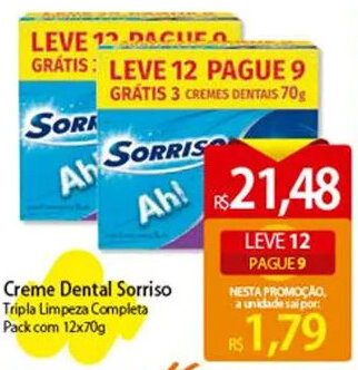 Atacadão Creme Dental Sorriso Tripla Limpeza Completa Pack com 12x70g oferta