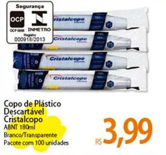 Atacadão Copo de Plástico Descartável Cristalcopo ABNT 180ml Branco/Transparente Pacote com 100 unidades oferta