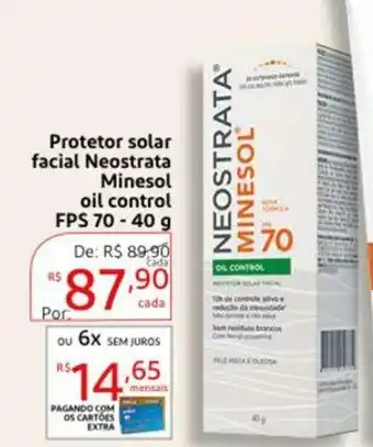 Extra Supermercado Protetor solar Facial Neostrata Minesol oil control FPS 70 40g oferta