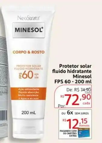 Extra Supermercado Protetor solar Fluido hodratante Minesol FPS 60 200ml oferta