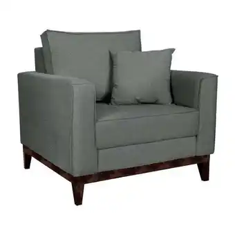 Pão de Açúcar Poltrona beny pés e base em madeira linho cotton cinza oferta