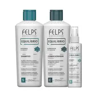 Kit felps equilíbrio shampoo anticaspa 250ml+condicionador nutrileveza 250ml+tônico antiqueda 120ml