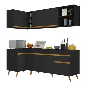Pão de Açúcar Armário de cozinha compacta de canto veneza multimóveis v2058 preto/dourado oferta