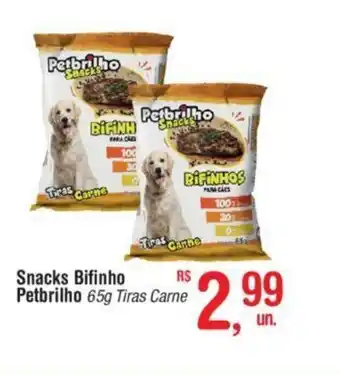 Snacks Bifinho Petbrilho 65g Tiras Carne