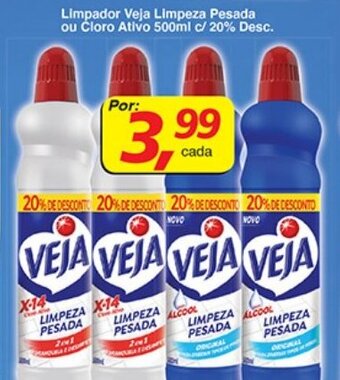 Limpador Veja Limpeza Pesada ou Cloro Ativo 500ml c/20% de Desc.