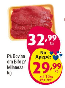 Inter Supermercados Pá Bovina em Bife p/ Milanesa kg oferta