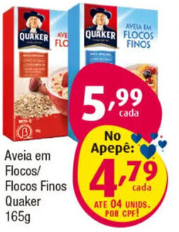 Aveia em Flocos/ Flocos Finos Quaker 165g