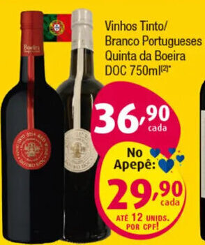 Vinhos Tinto/ Branco Portugueses Quinta da Boeira DOC 750ml