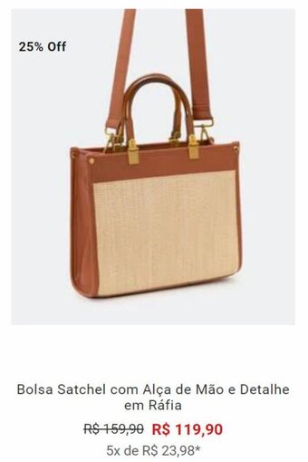 Renner Bolsa Satchel com Alça de Mão e Detalhe em Ráfia oferta