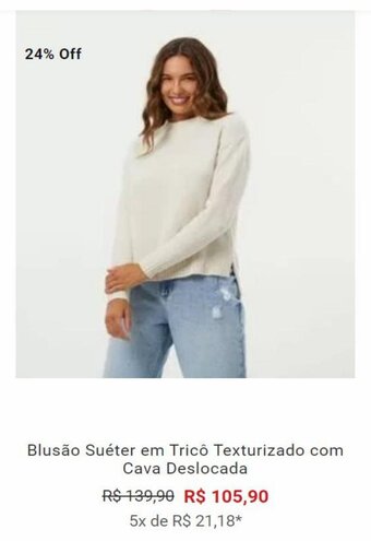 Blusão Suéter em Tricô Texturizado com Cava Deslocada