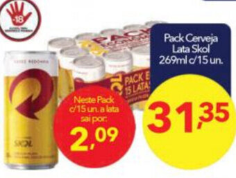 Lopes Supermercados Pack Cerveja Lata Skol 269ml c/ 15 un. oferta