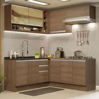 Pão de Açúcar Cozinha completa de canto madesa glamy 349002 com armário e balcão (sem tampo e pia) - rustic oferta