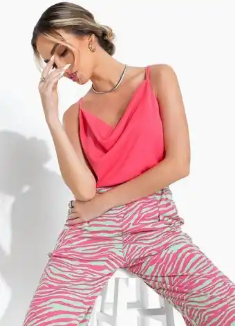 Quatro Estações Moda pop - blusa coral com alças finas oferta