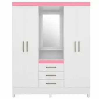 Guarda-roupa 4 portas demóbile persia com espelho 3 gavetas branco e rosa - 43220