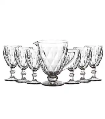 Freitas Varejo Jogo de jarra e taças vidro diamante 7 peças útil bazar 1,1l rf140 oferta