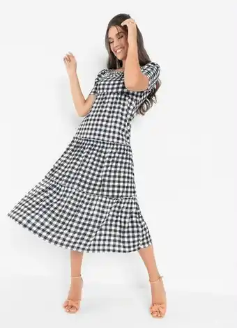 Quatro Estações Moda pop - vestido xadrez tricolor com recorte em camadas oferta