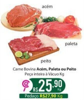 Comercial Esperança Carne Bovina Acém, Paleta ou Peito Peça inteira à Vácuo Kg oferta
