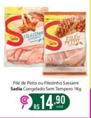 Comercial Esperança Filé de Peito ou Filezinho Sassami Sadia Congelado Sem Tempero 1Kg oferta