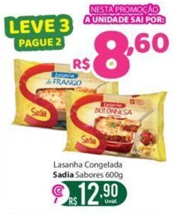 Comercial Esperança Lasanha Congelada Sadia Sabores 600g oferta
