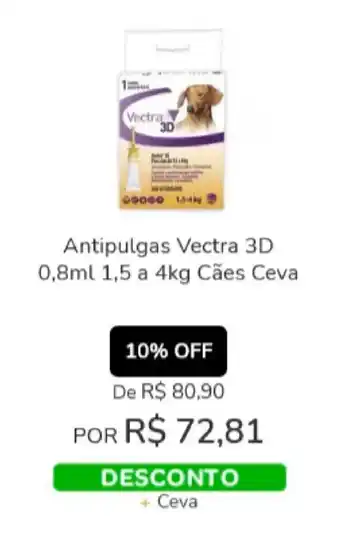 Cobasi Antipulgas Vectra 3D 0.8ml 1.5 a 4kg Caes Ceva oferta