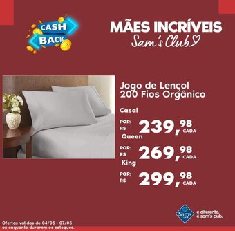 Sam's Club Jogo de Lençol 200 Fios Orgânico Casal oferta