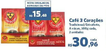 Sam's Club Café 3 Corações Tradicional/Extraforte, A vácuo, 500g cada, 2 unidades oferta