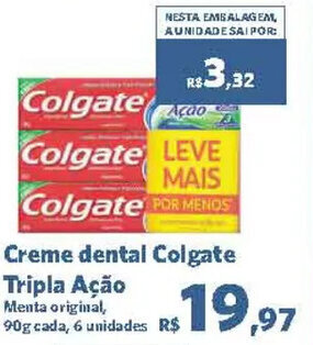 Sam's Club Creme dental Colgate Tripla Ação Menta original, 90g cada, 6 unidades oferta