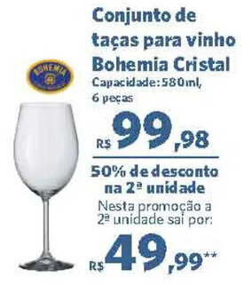 Sam's Club Conjunto de taças para vinho Bohemia Cristal Capacidade: 580ml, 6 peças oferta