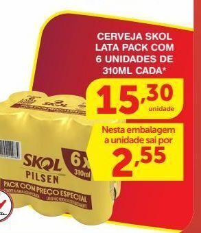 Roldão Cerveja skol lata pack com 6 unidades de 310ml cada* oferta