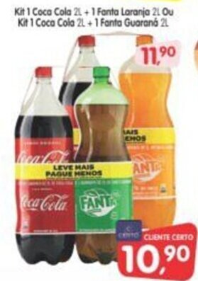 Cercadão Kit 1 Coca Cola 2L + 1 Fanta Laranja 2L oferta