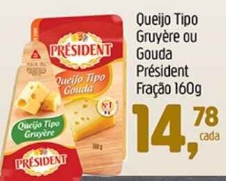 Supermercados Guanabara Queijo Tipo Gruyere ou Gouda President Fracao 160g oferta