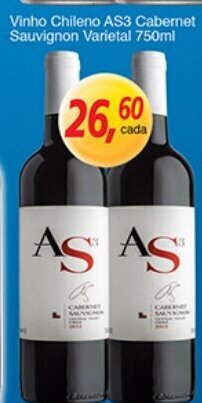 Supermercados Guanabara Vinho Chileno AS3 Cabernet Sauvignon Varietal 750ml oferta