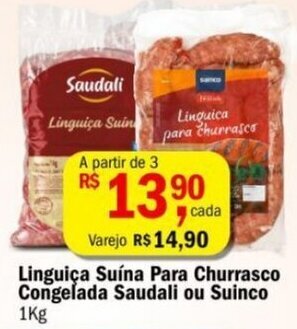 Linguiça Suína Para Churrasco Congelada Saudali ou Suinco 1kg
