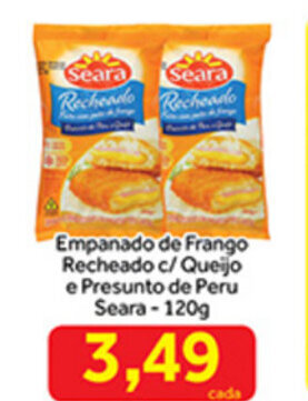 Shibata Supermercados Empanado de Frango Recheado c/ Queijo e Presunto de Peru Seara 120g oferta