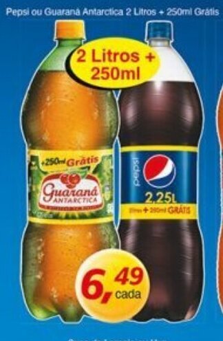 Supermercados Guanabara Pepsi ou Guaraná Antarctica 2 Litros + 250ml Grátis oferta